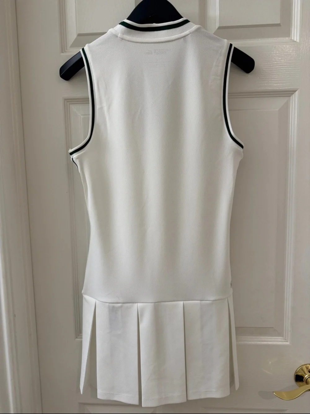 Lacoste White Sleeveless V-Neck Tennis Dress with Forest Green Trim - Picture 4 of 8